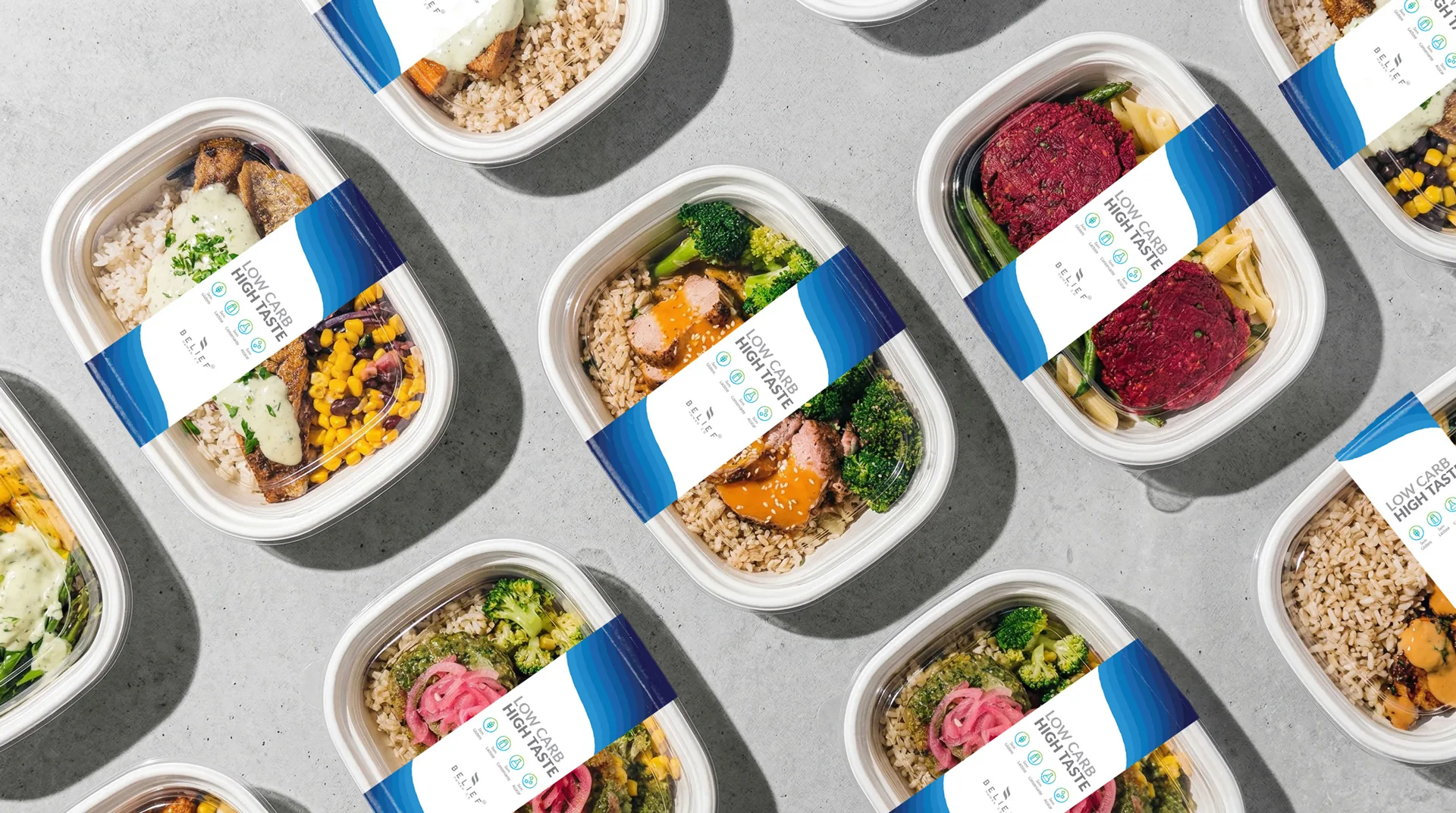 Embalagem de alimento com a marca Belief