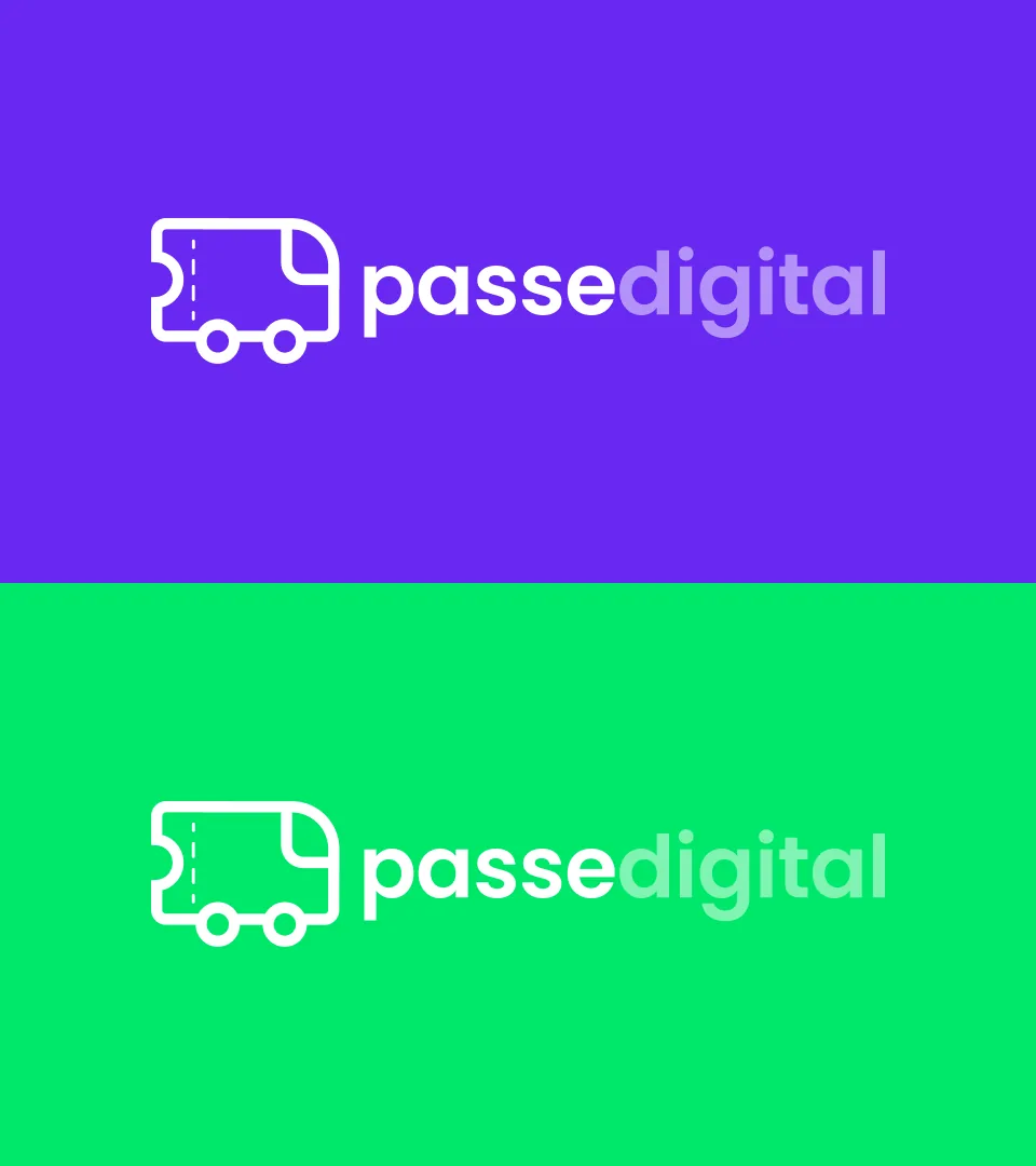 Logotipo da Passe Digital sobre roxo e verde