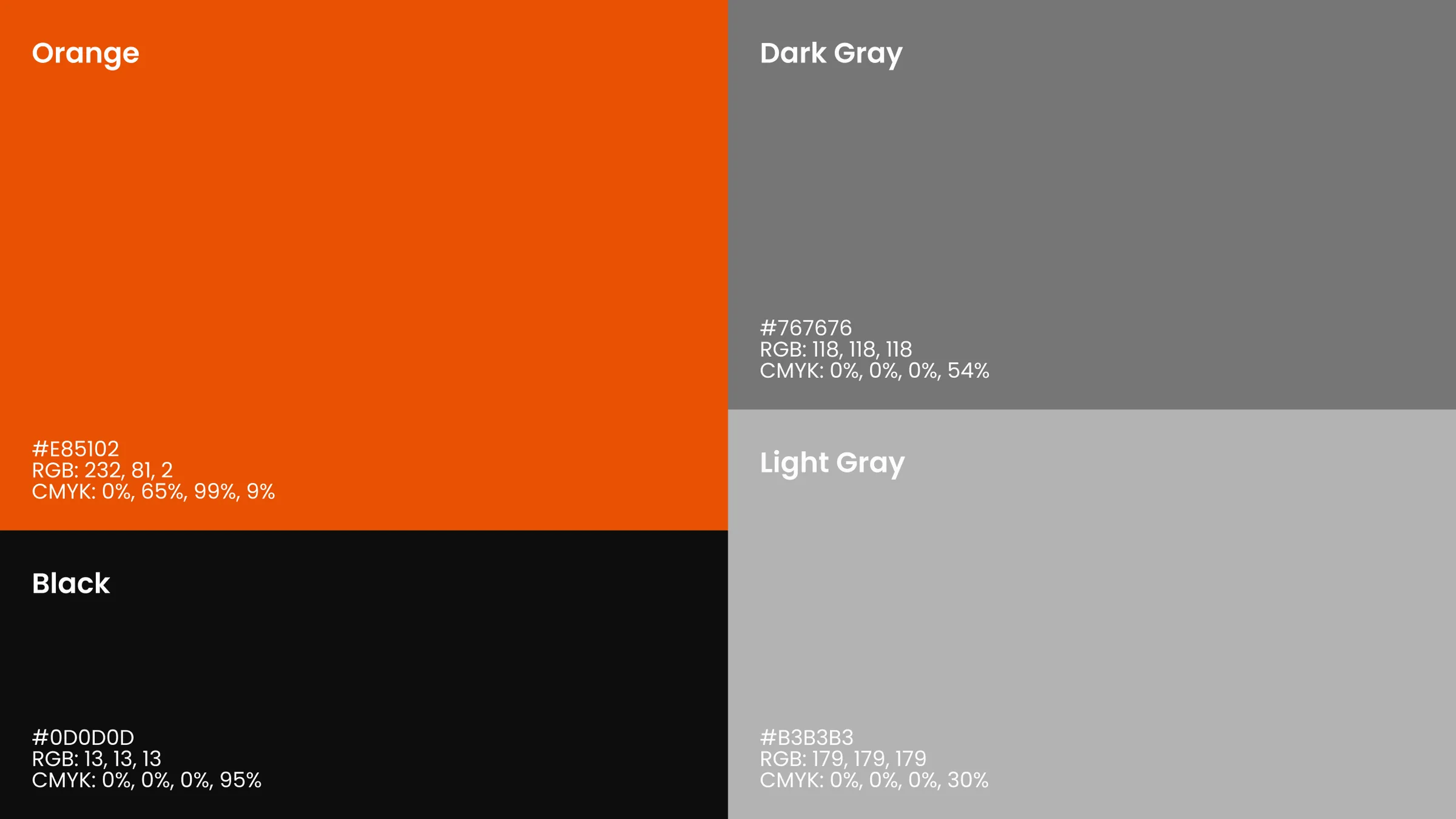 Paleta de cores da RDP: laranja, preto e dois tons de cinza